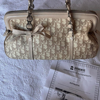 Authentic Christian Dior Diorissimo Romantique Bag – Beige with Silver Hardware