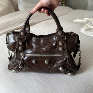Balenciaga City Bag – Large with Silver Hardware in Chocolate Brown