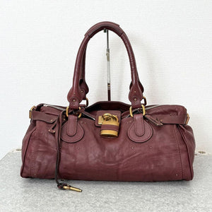 💥 Authentic Chloe Paddington Large Editor's Bag Leather Bordeaux Padlock Key Pre-owned 💥