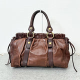 💥 Authentic Miu Miu VITELLO LUX 2way Handbag Shoulder bag Leather Brown Pre-owned 💥