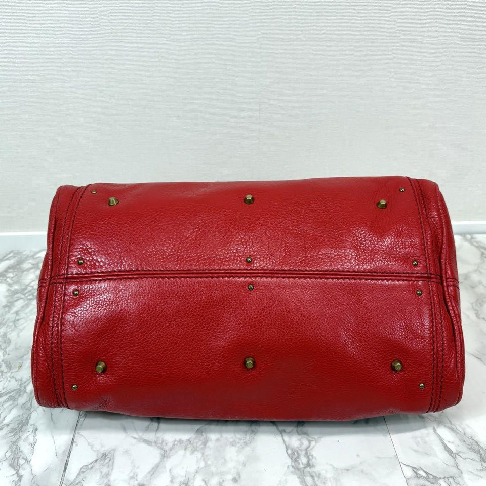 💥 Authentic Chloe Paddington Hand Bag Leather Red Padlock Key Pre-owned 💥