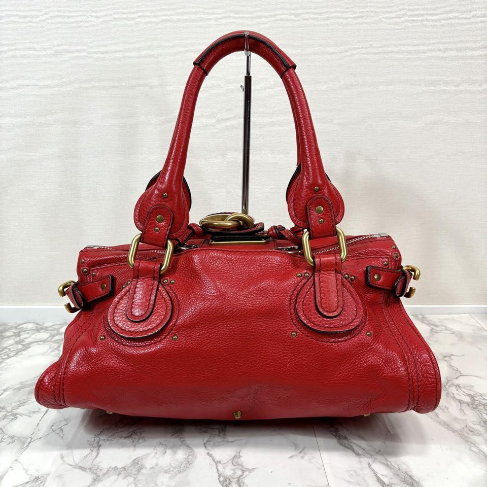 💥 Authentic Chloe Paddington Hand Bag Leather Red Padlock Key Pre-owned 💥
