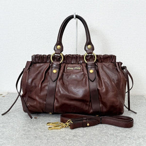 💥 Authentic Miu Miu VITELLO LUX 2way Handbag Shoulder bag Leather Brown Pre-owned 💥
