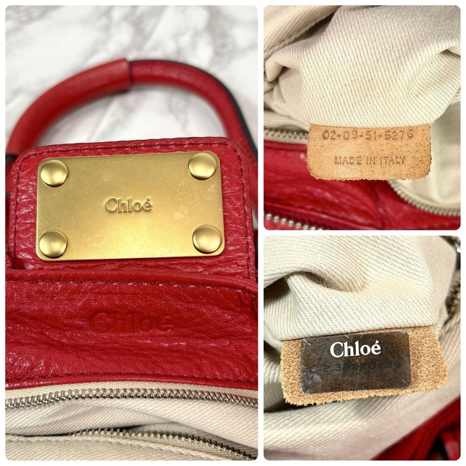 💥 Authentic Chloe Paddington Hand Bag Leather Red Padlock Key Pre-owned 💥