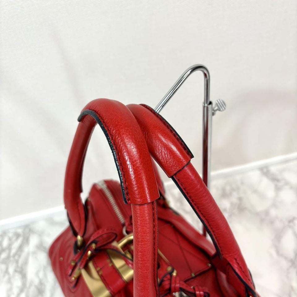 💥 Authentic Chloe Paddington Hand Bag Leather Red Padlock Key Pre-owned 💥