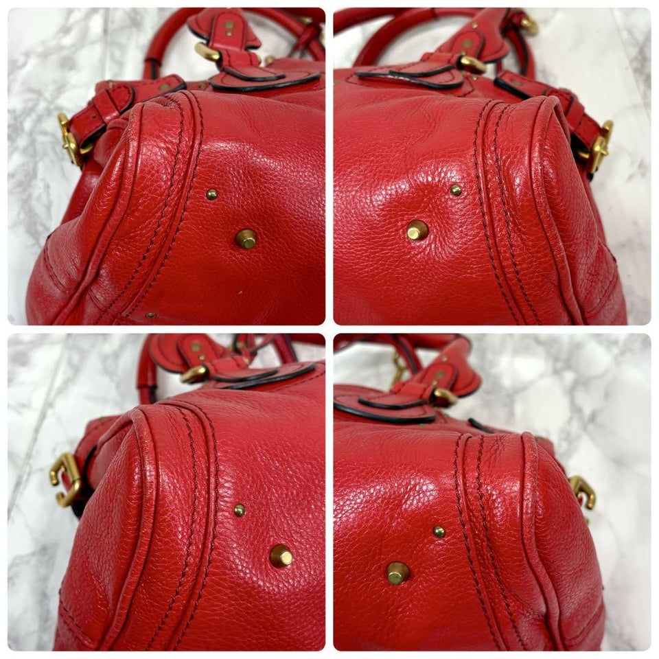 💥 Authentic Chloe Paddington Hand Bag Leather Red Padlock Key Pre-owned 💥
