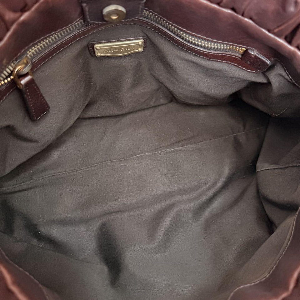 💥 Authentic Miu Miu VITELLO LUX 2way Handbag Shoulder bag Leather Brown Pre-owned 💥