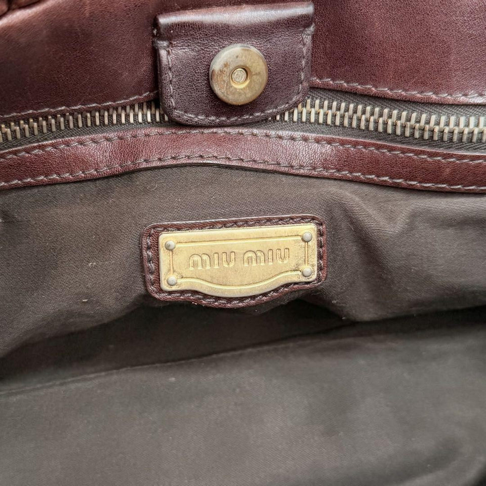 💥 Authentic Miu Miu VITELLO LUX 2way Handbag Shoulder bag Leather Brown Pre-owned 💥