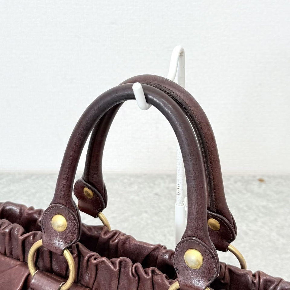 💥 Authentic Miu Miu VITELLO LUX 2way Handbag Shoulder bag Leather Brown Pre-owned 💥