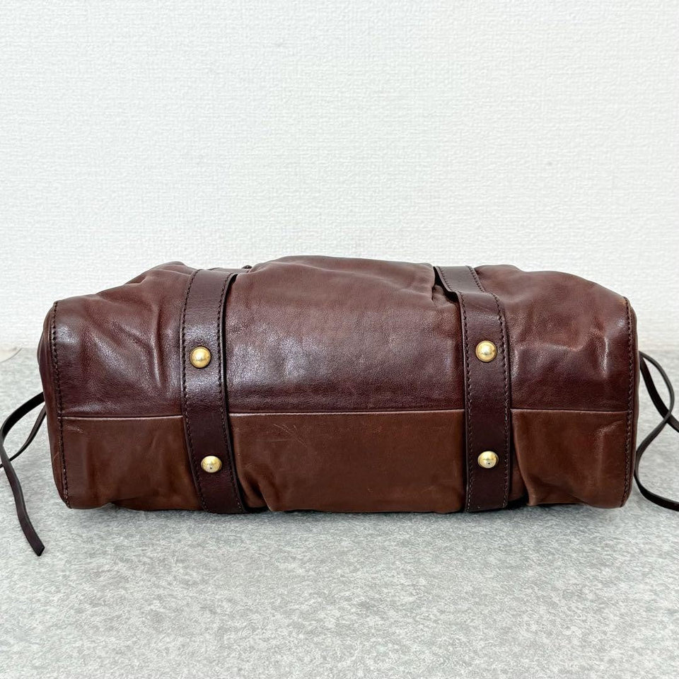 💥 Authentic Miu Miu VITELLO LUX 2way Handbag Shoulder bag Leather Brown Pre-owned 💥