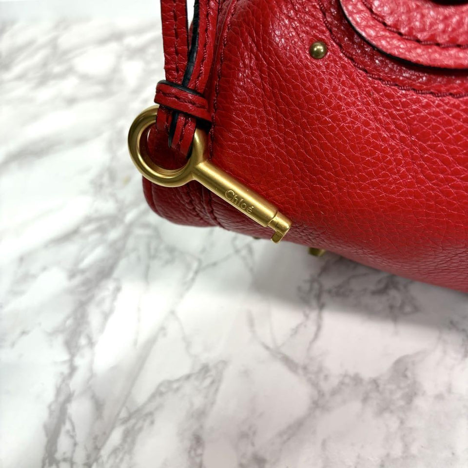 💥 Authentic Chloe Paddington Hand Bag Leather Red Padlock Key Pre-owned 💥
